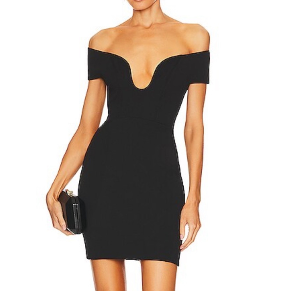 Solace London Lola Black Off The Shoulder Mini Dress US 6 UK 10 | Cocktail LBD